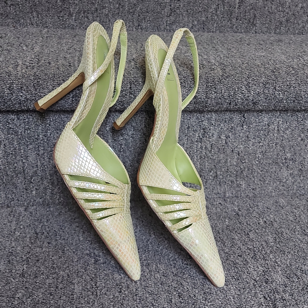 Lime Green Iridescent Textured Slingback Heels
